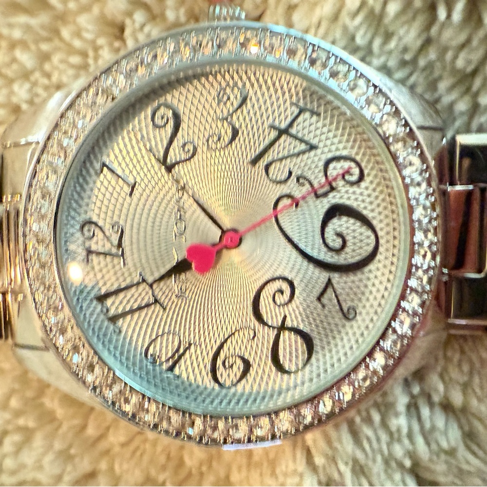 Betsey Johnson Silver Watch with Crystal Bezel